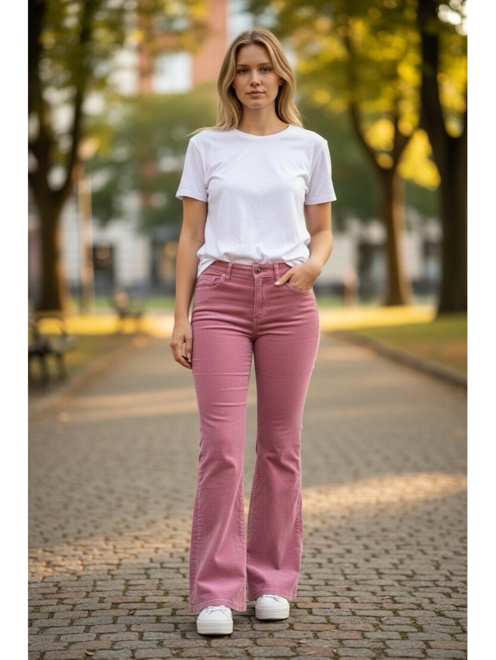 WRANGLER Women's High Rise Fierce Flare Corduroy Pants Pink - Size (2)27X32L